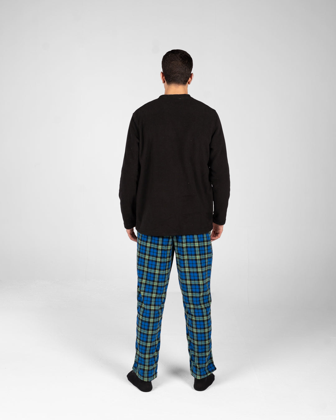 Men Pyjamas Plain Top and Plaid Pants