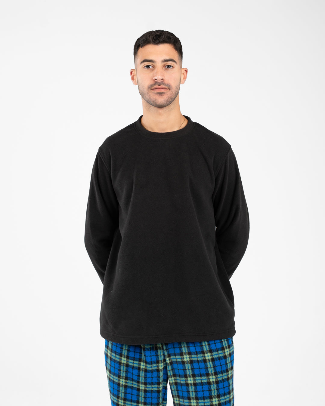 Men Pyjamas Plain Top and Plaid Pants