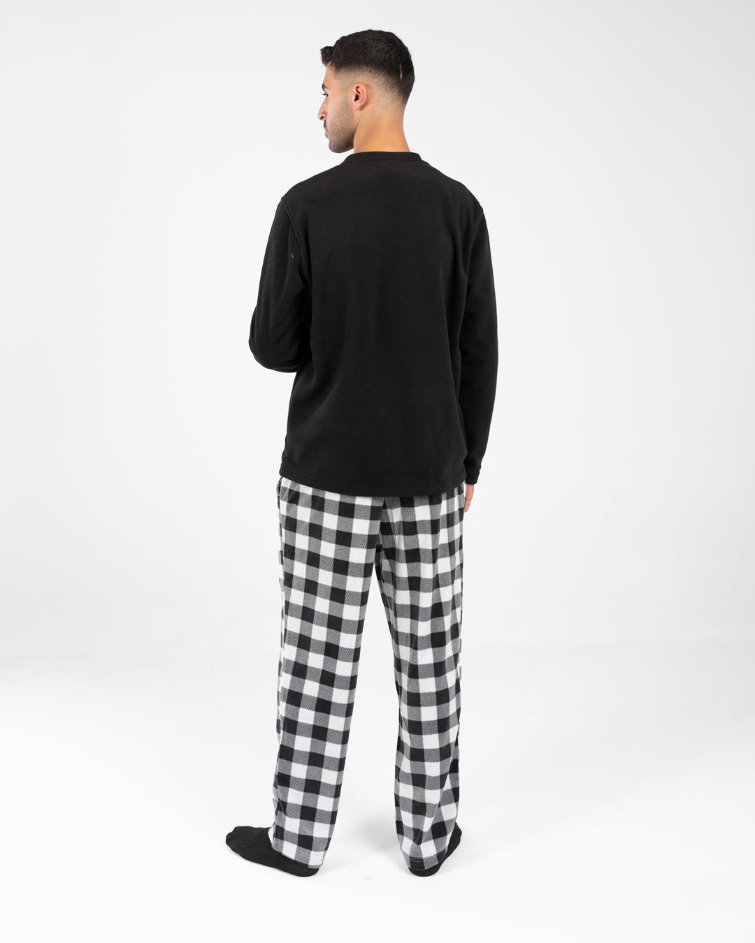 Men Pyjamas Plain Top and Plaid Pants