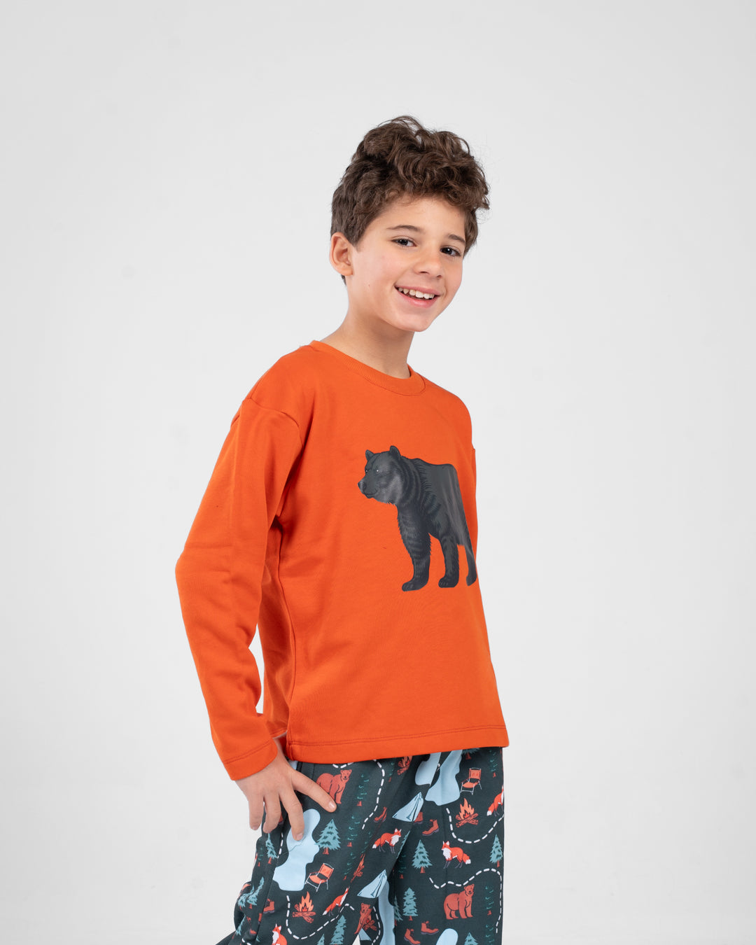 بيجاما أولاد مطبوعة بياقة دائرية