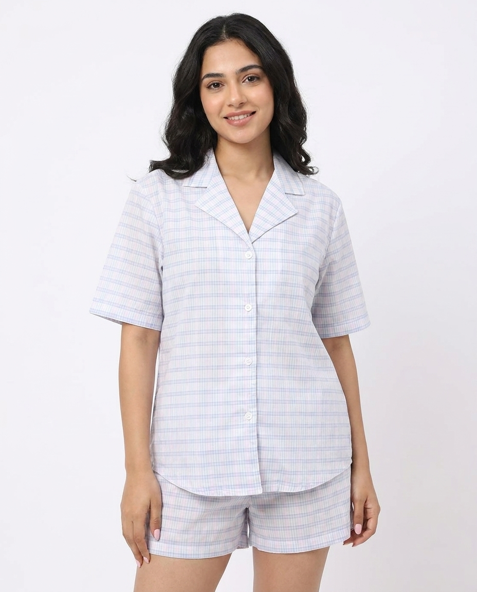 Women Half Sleeves & Short Pyjama W/ Buttons