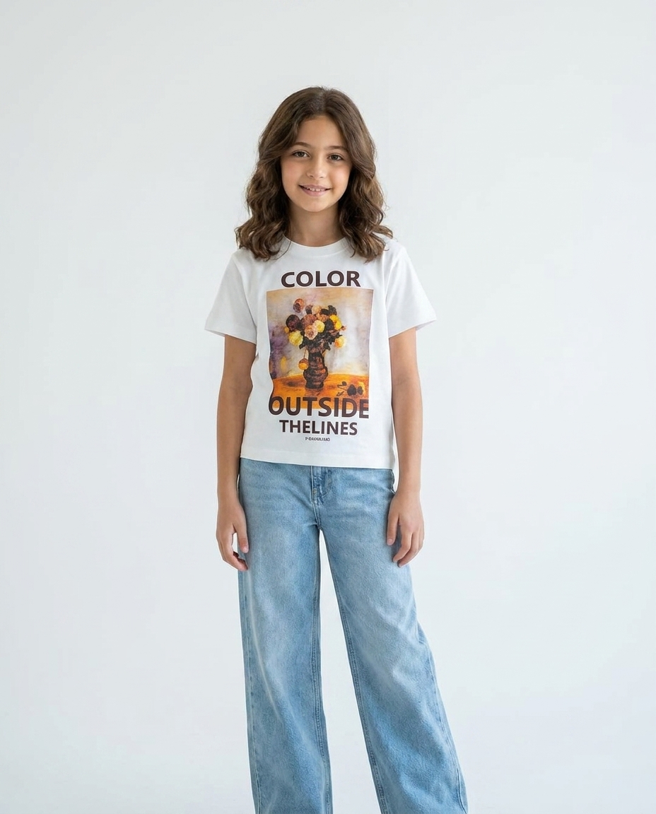 Girls Printed Color Half Sleeves T-shirt