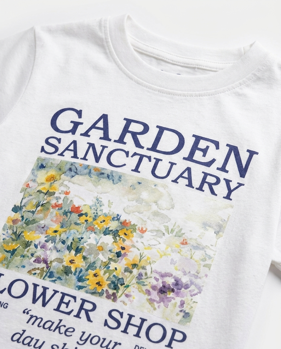 Girls Printed Garden Half Sleeves T-shirt