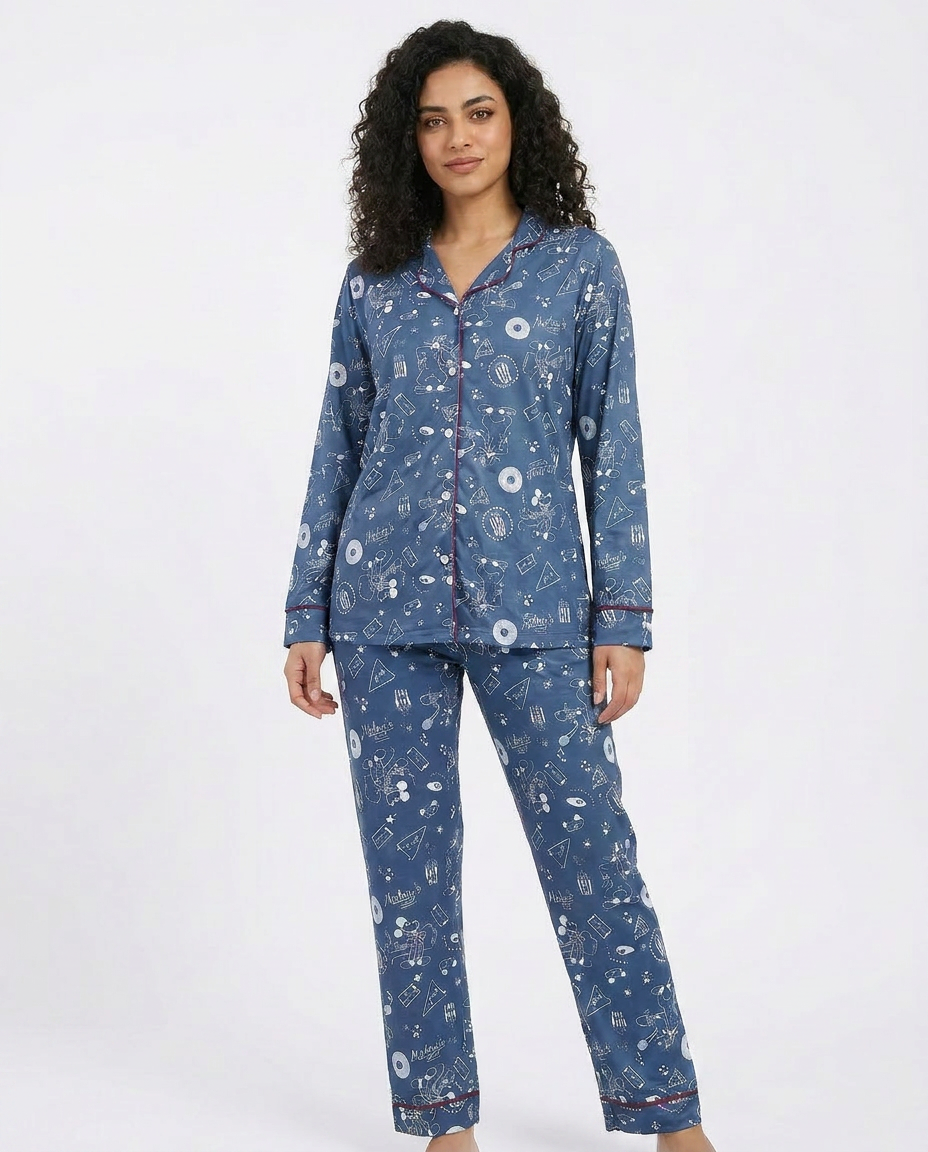 Women Printed Long Sleeves Pyjama W/Buttons
