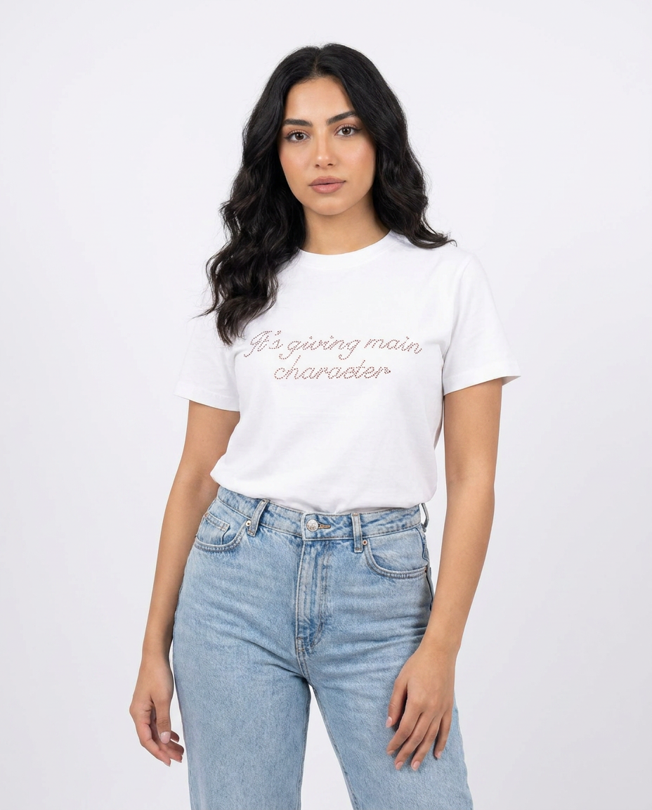 Women Strassed Half Sleeves T-shirt