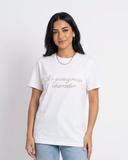 Women Strassed Half Sleeves T-shirt