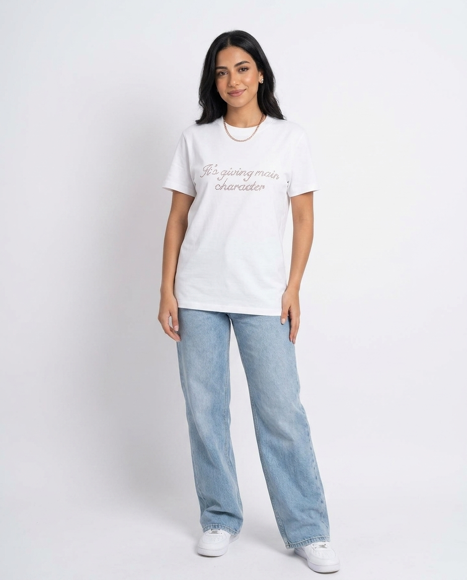 Women Strassed Half Sleeves T-shirt