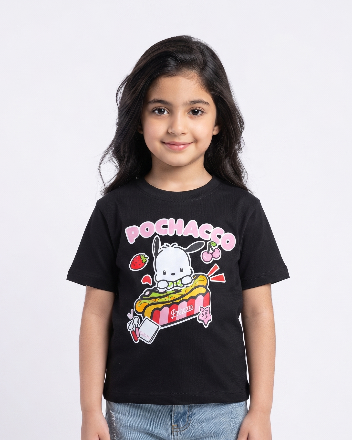 Girls Printed Pochacco Half Sleeves T-shirt