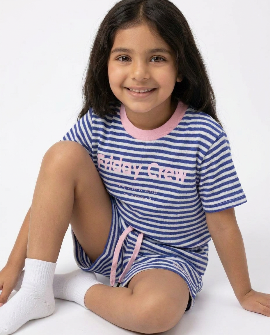 Girls Stripped Half Sleeves Pyjama W/short