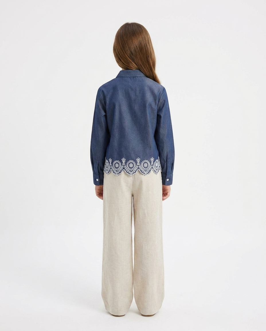 Girls Embroidred Long Sleeves Jeans Blouse