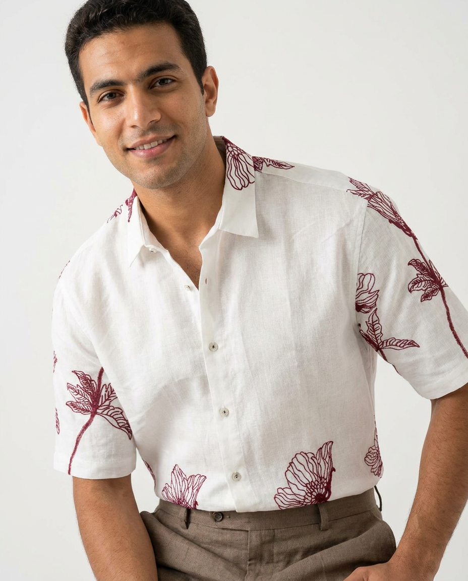 Men Embroidered Half Sleeves Shirt