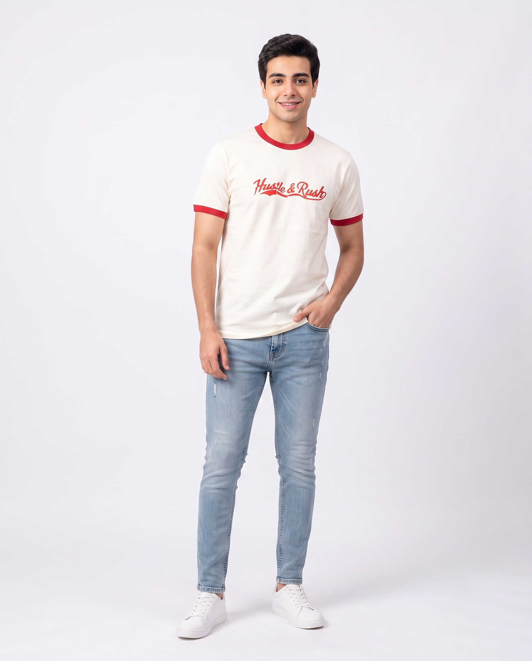Men Printed Hustle & Rush Half Sleeves T-Shirt
