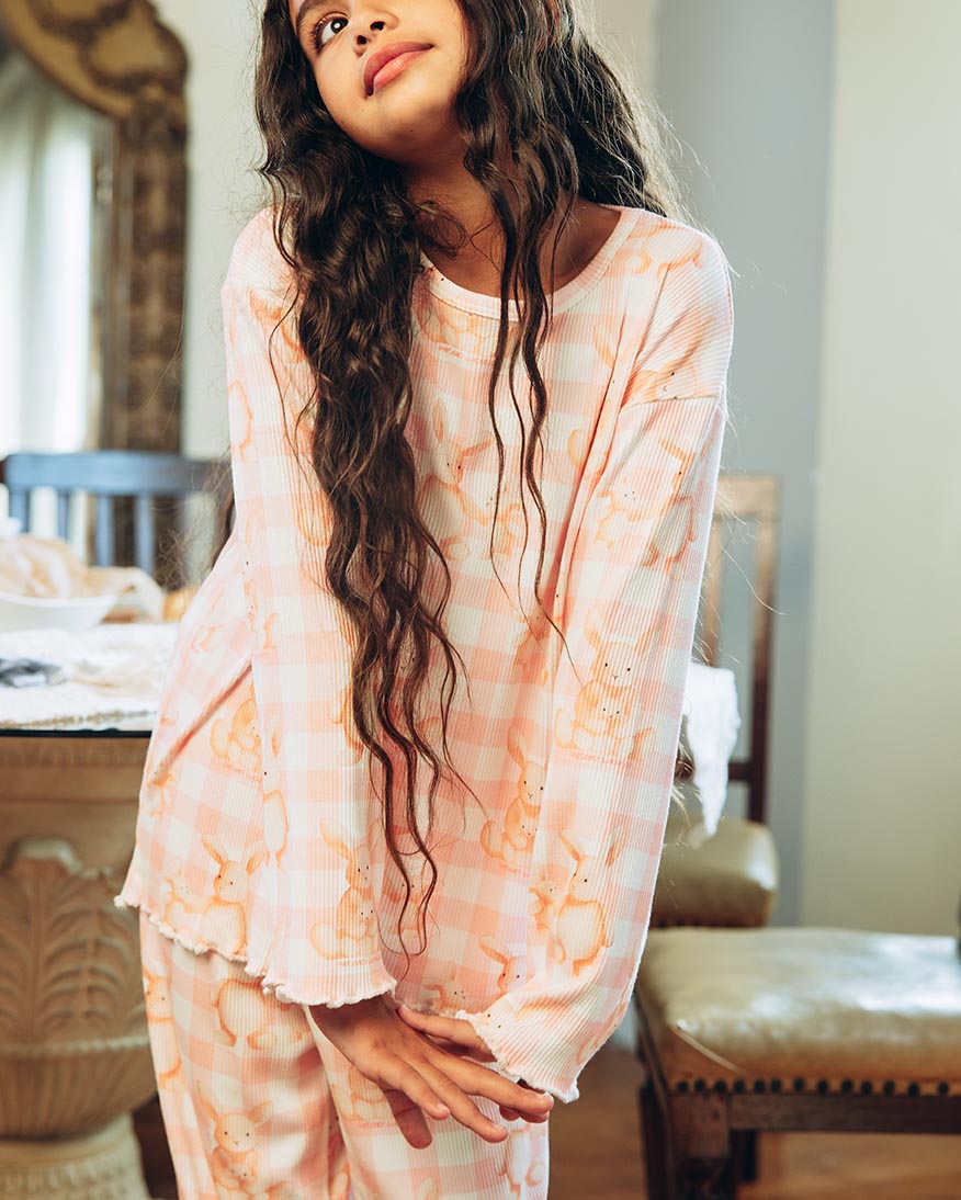 بيجامة بناتي برقبة دائرية