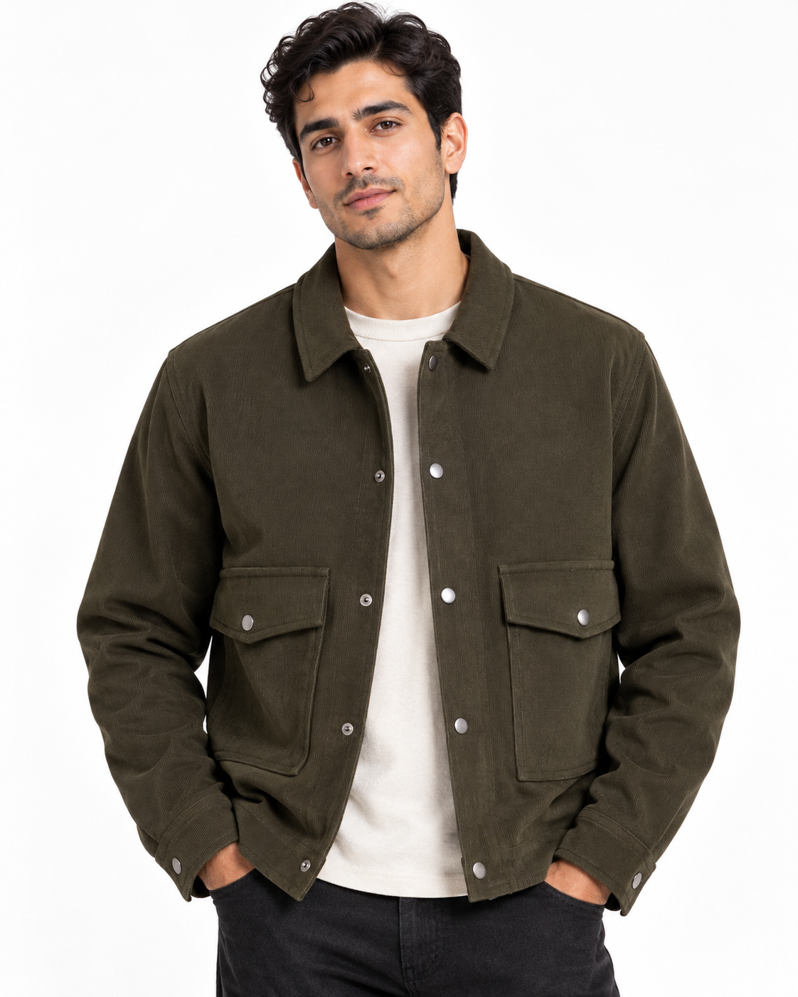 Men's Corduroy Trucker Jacket with Cargo Pockets