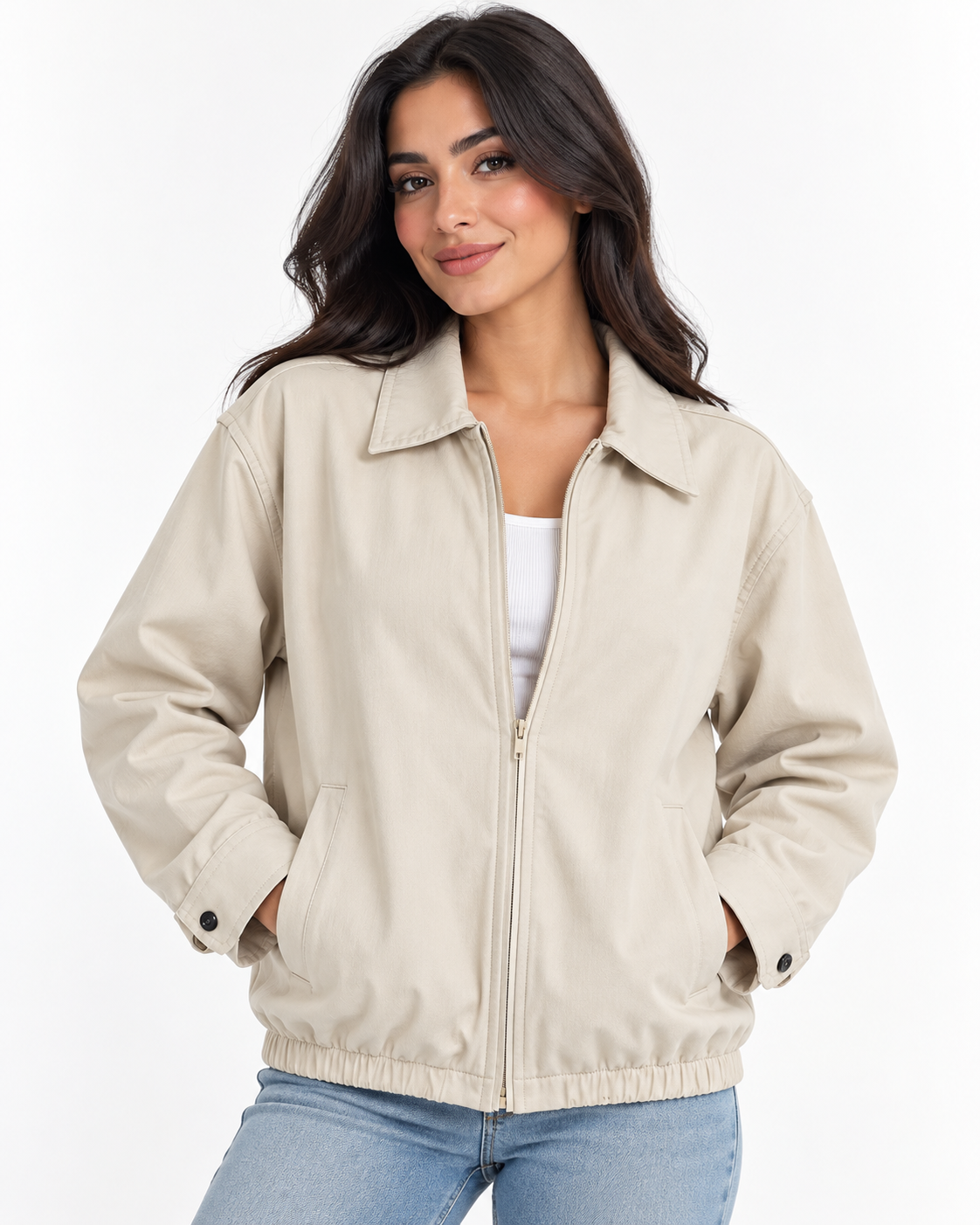 Women Gabardine Jacket W/Zipper
