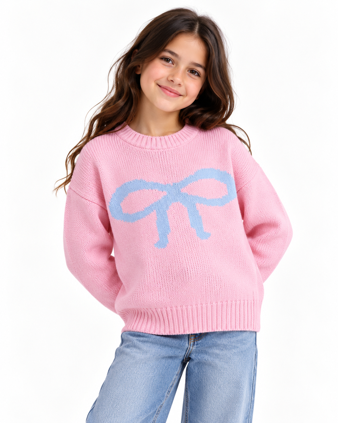 Girls Jaqured Round Neck Pullover