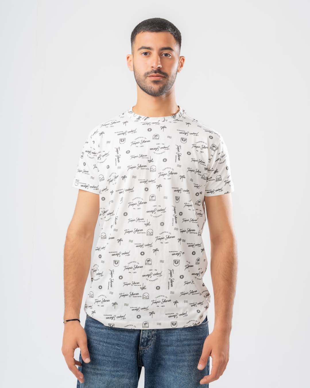 تي شيرت رجالي مطبوع بأكمام قصيرة