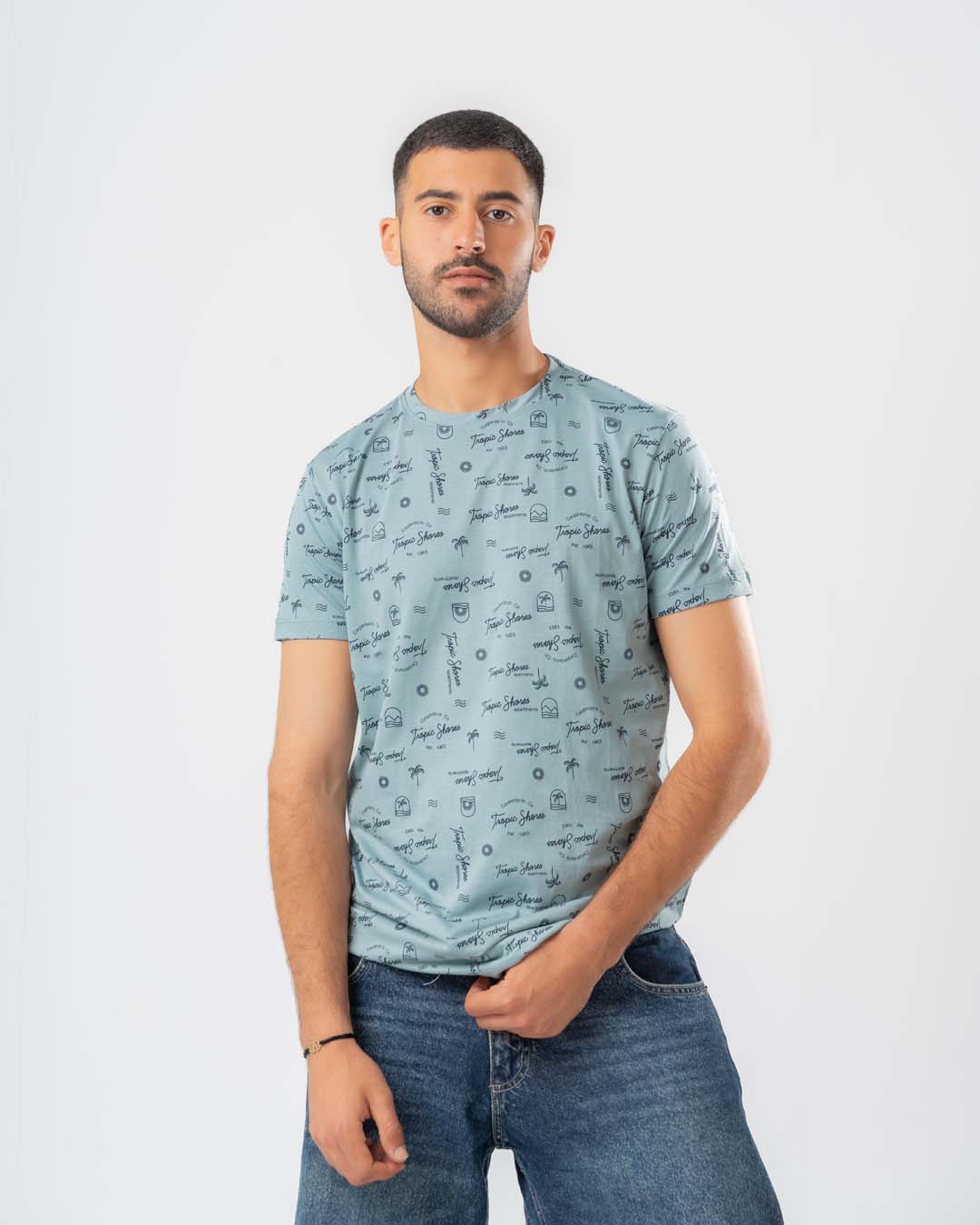 تي شيرت رجالي مطبوع بأكمام قصيرة