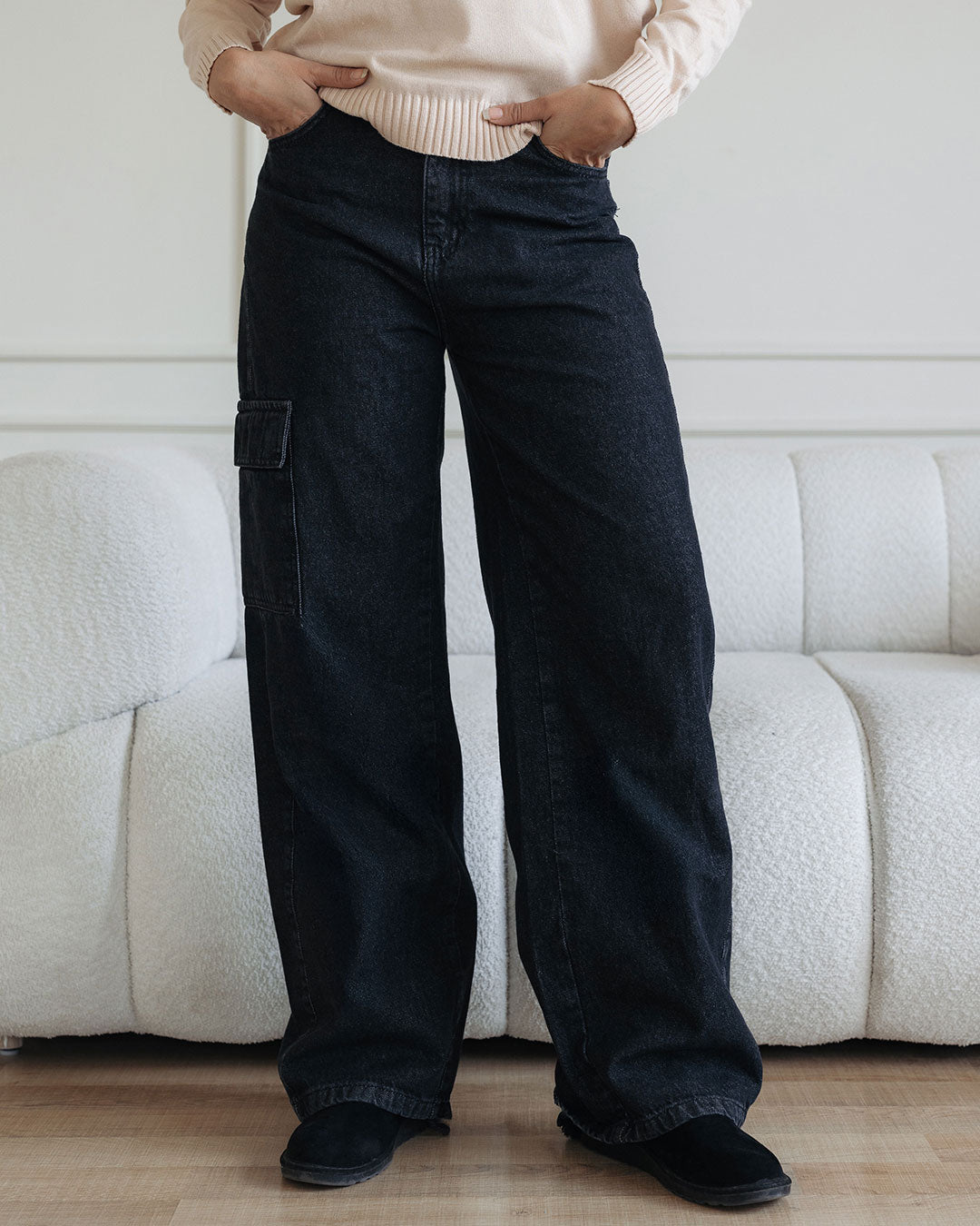 بنطلون جبردين نسائي واسع الساق