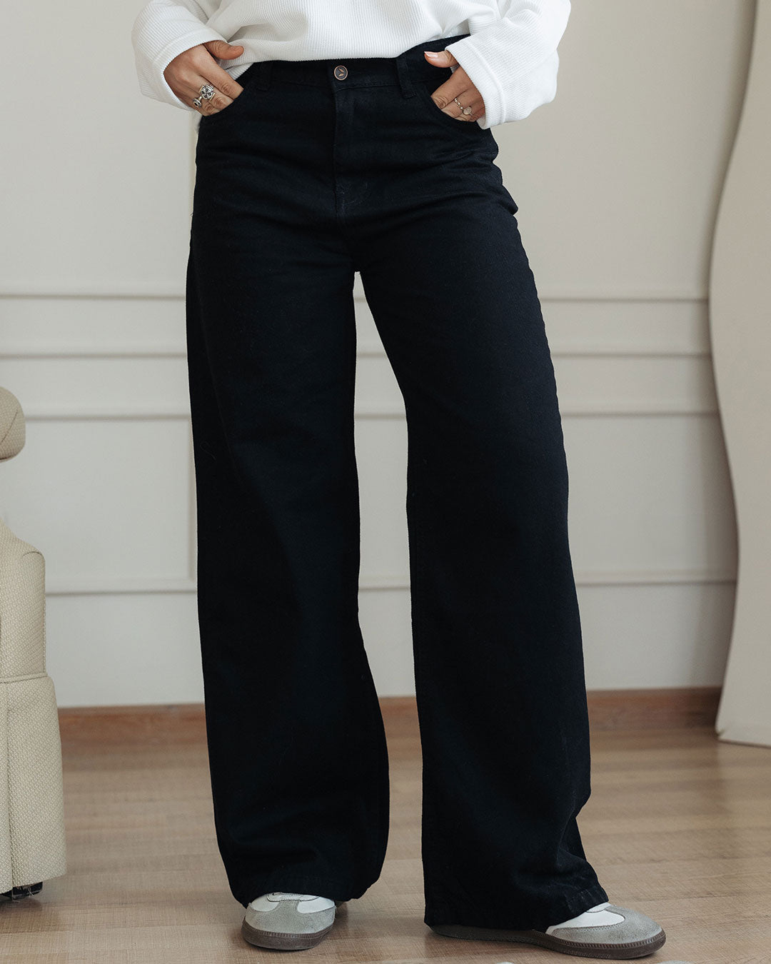 بنطلون جبردين نسائي واسع الساق