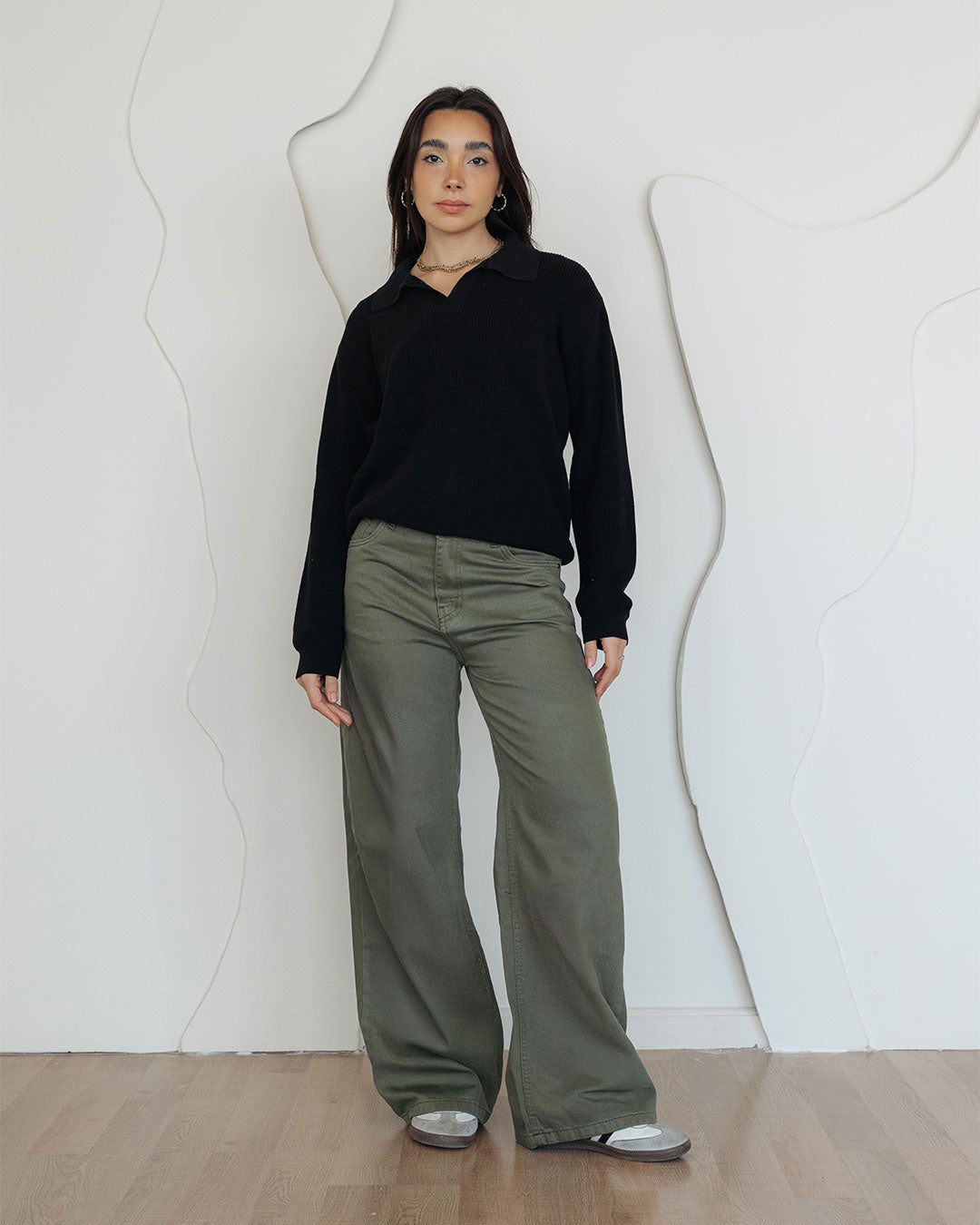 بنطلون جبردين نسائي واسع الساق