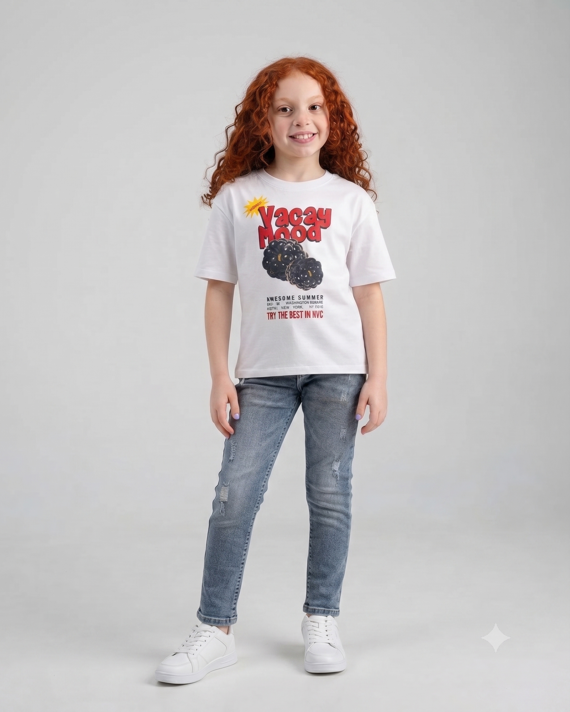Girls Printed Vacay Mood Half Sleeves T-Shirt