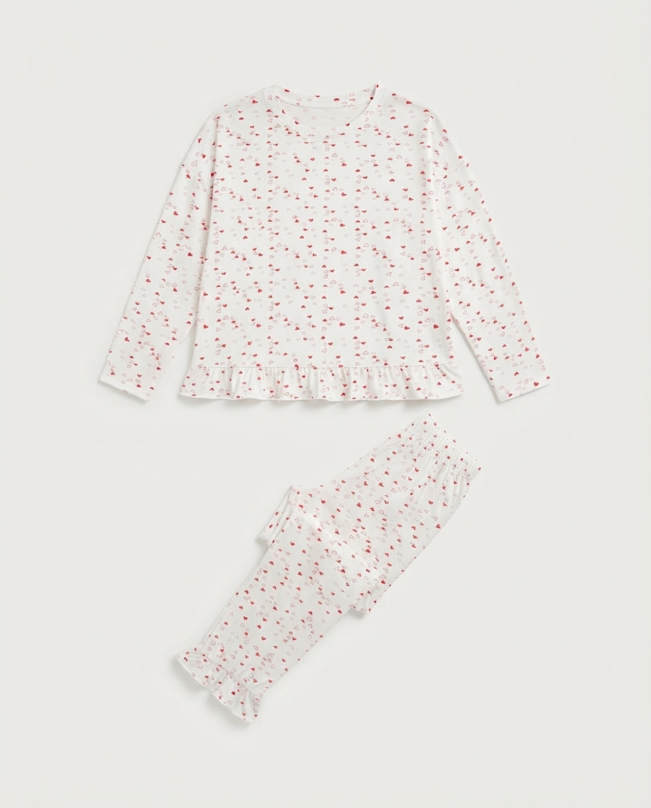 Women Sweet Hearts Ruffle Sleepwear Set