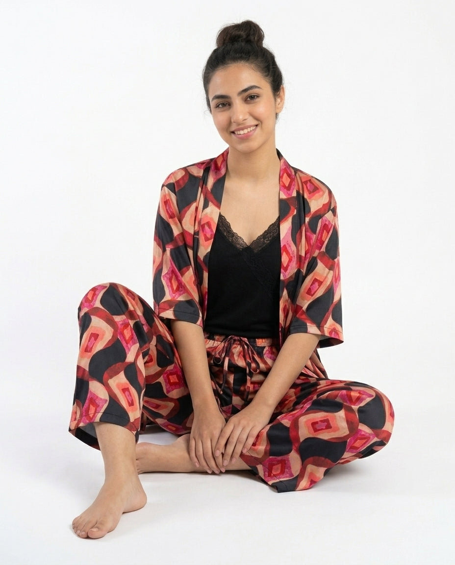 Women Satin Printed Pyjama