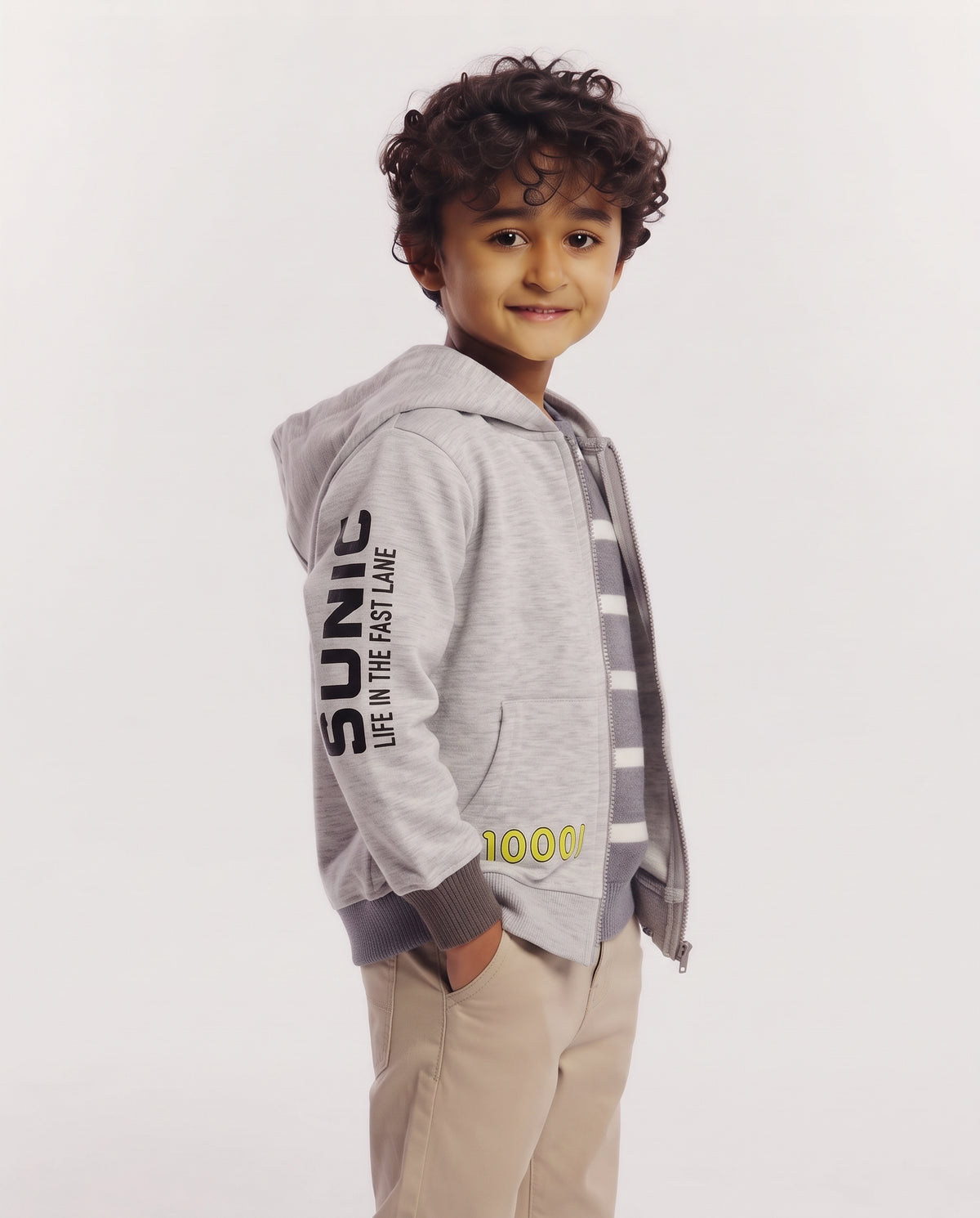 Boys Hodded Printed Sonic Sweatshirt W/Zipper