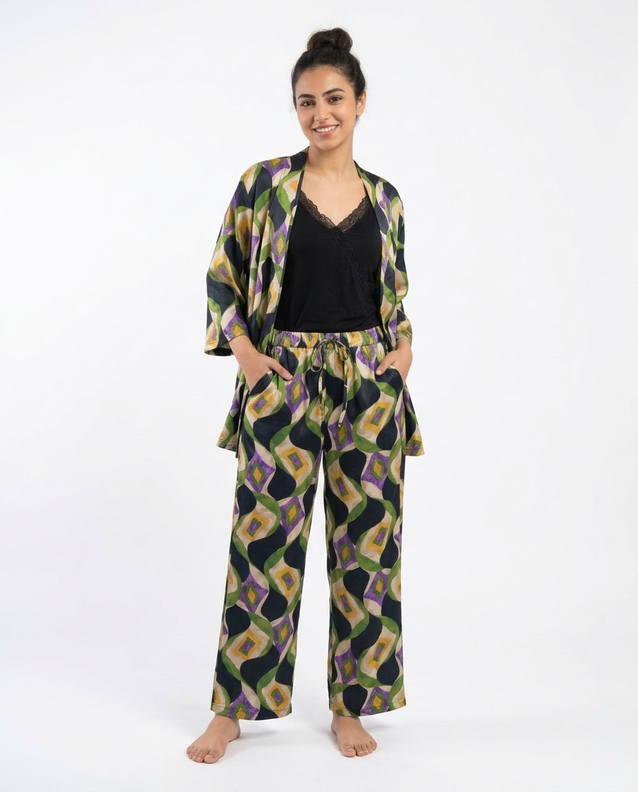 Women Satin Printed Pyjama