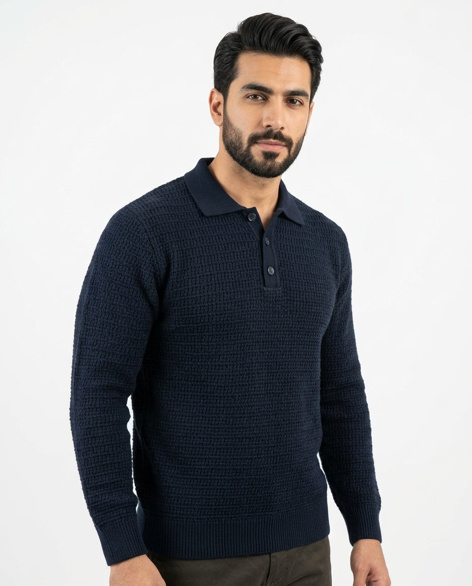 Men Jaqured Pullover W/Buttons