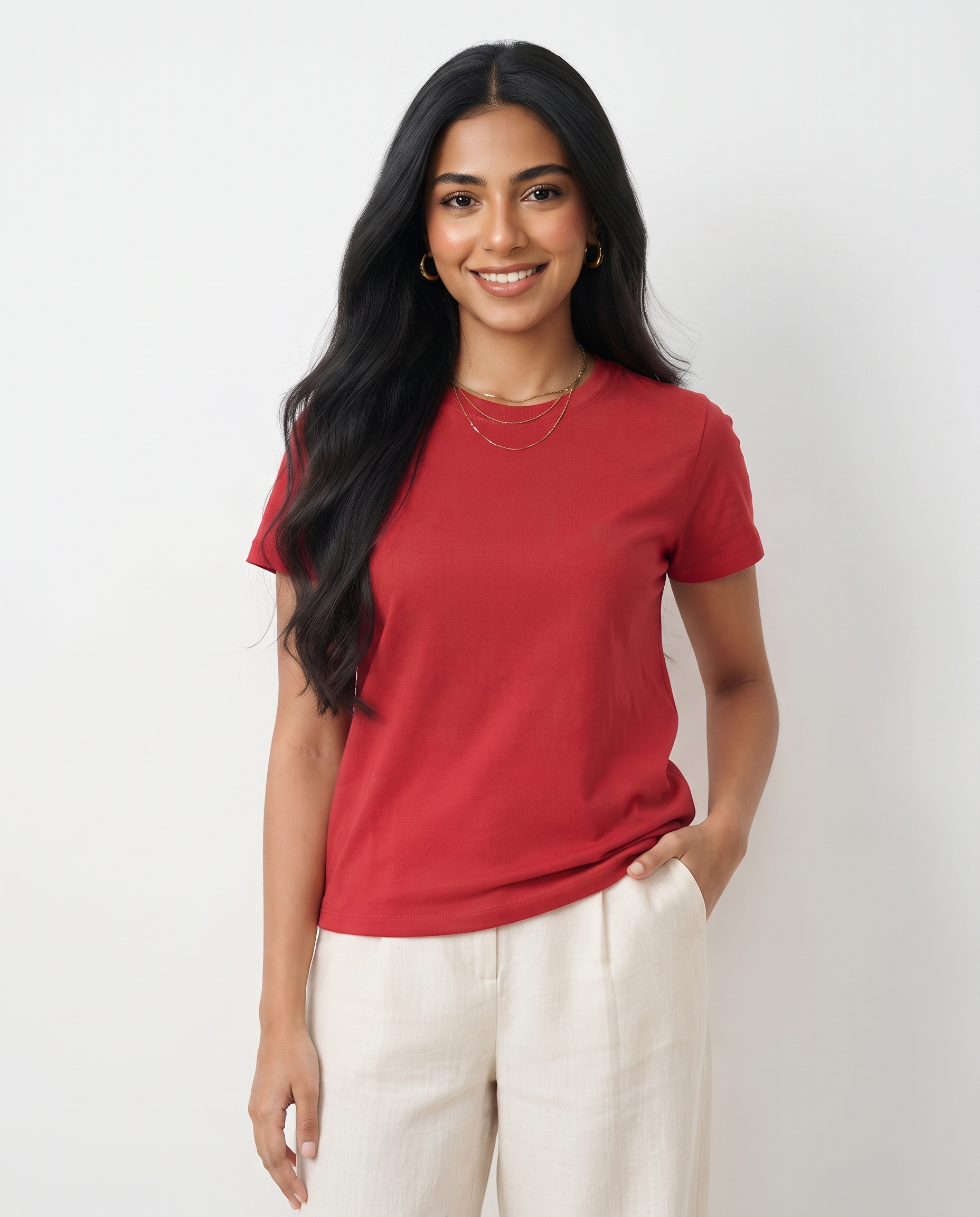 Women Plain Half Sleeves T-shirt