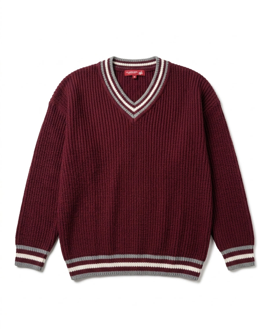 Men V Neck Pullover Stripped Sleeves