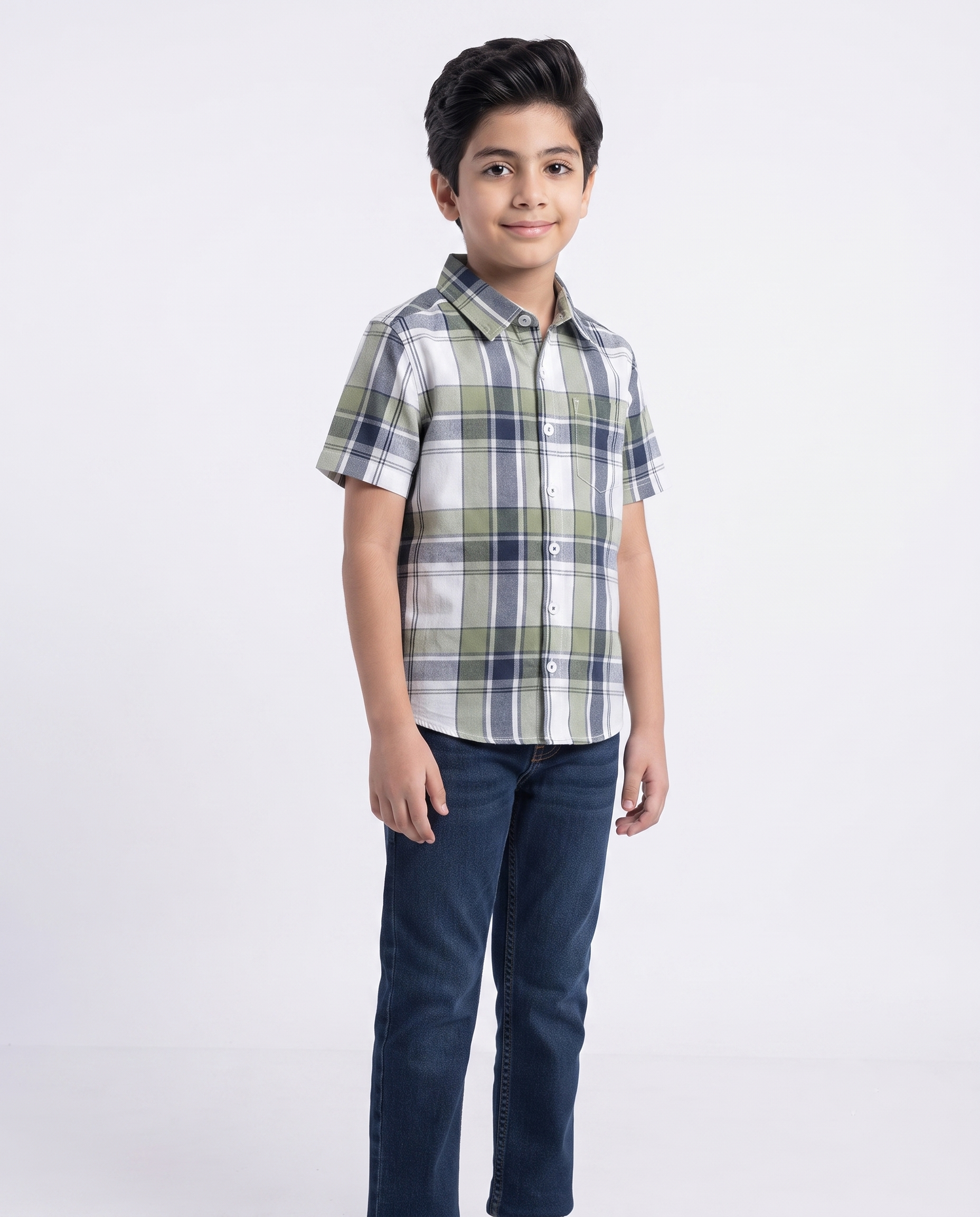 Boys Casual Half Sleeves Plaid Shirt