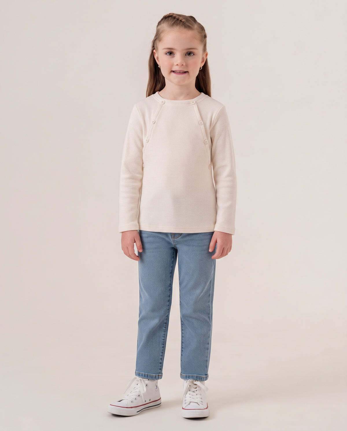 Girls Long Sleeves Basic Top W/Buttons