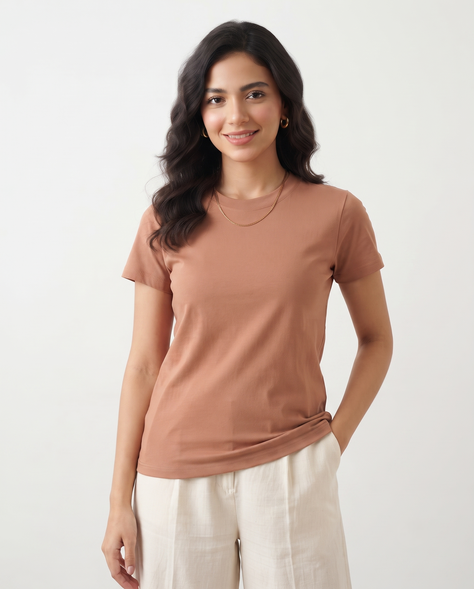 Women Plain Half Sleeves T-shirt