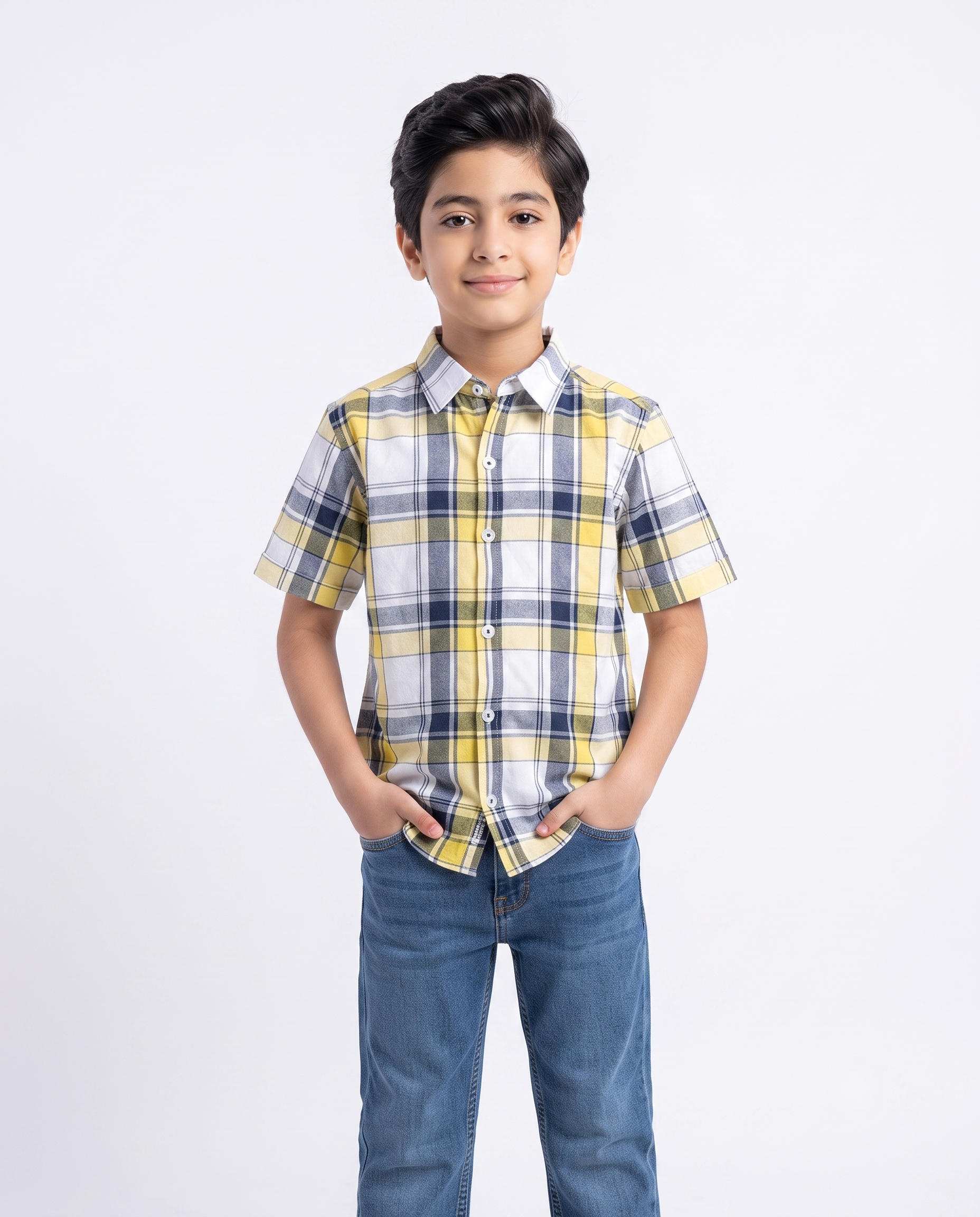 Boys Casual Half Sleeves Plaid Shirt