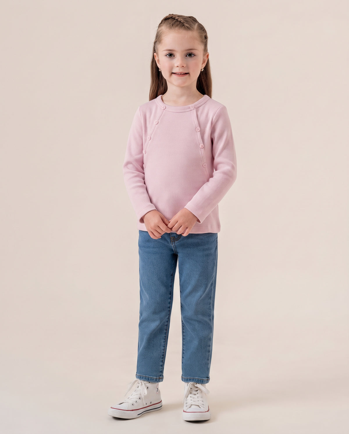 Girls Long Sleeves Basic Top W/Buttons
