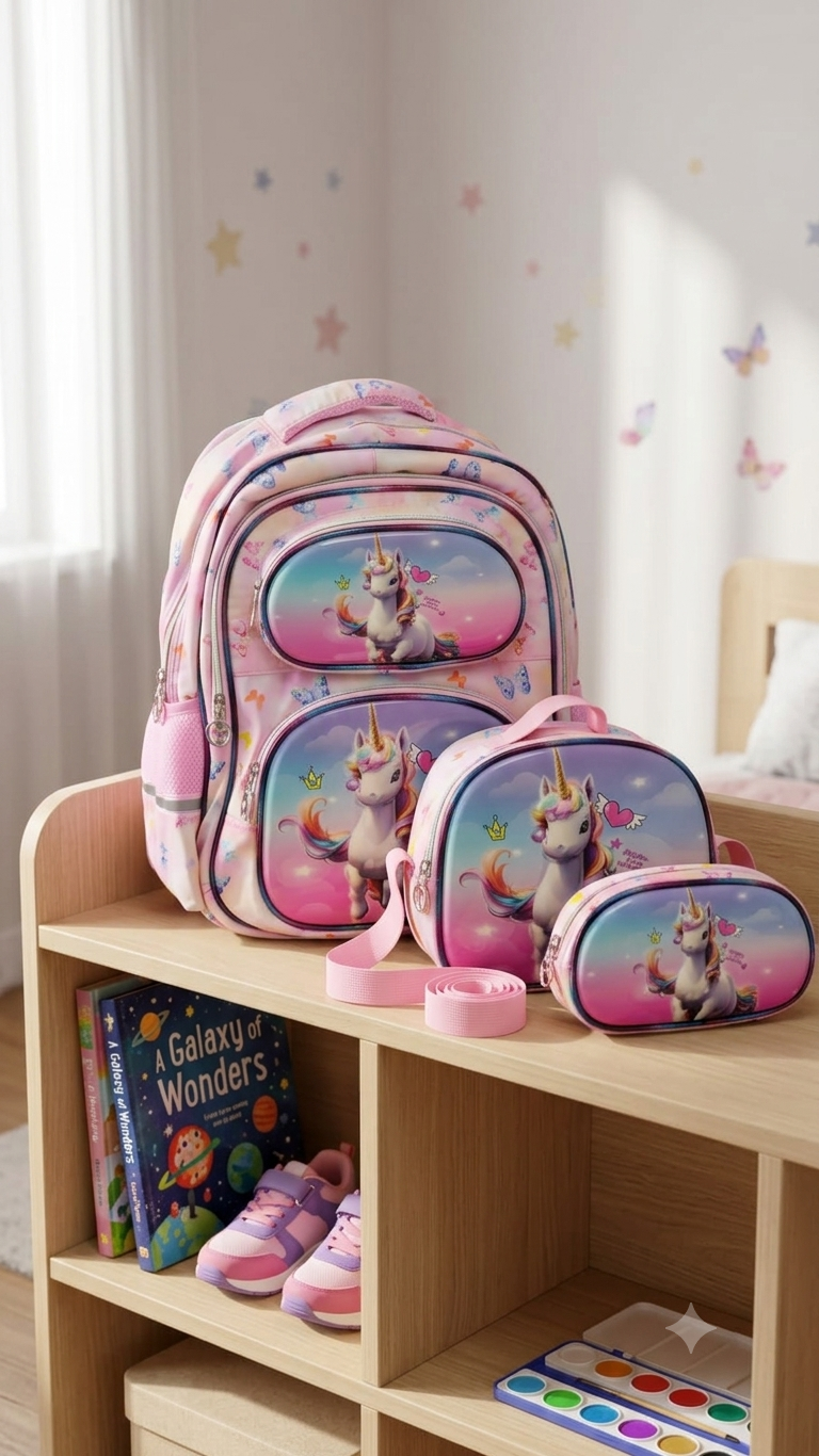 Pink Unicorn School Bag Set with Lunch Bag & Pencil Case