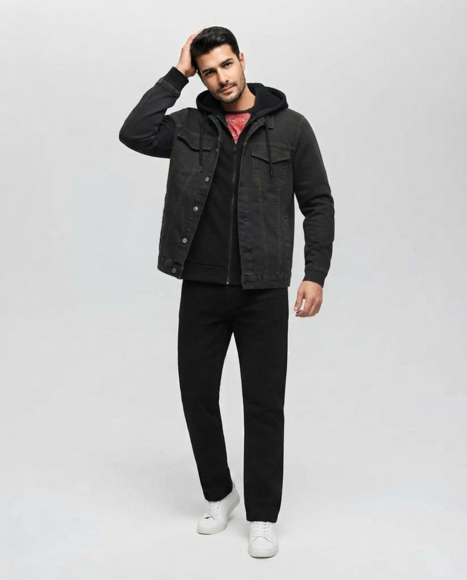Men Hodded Jeans Jacket
