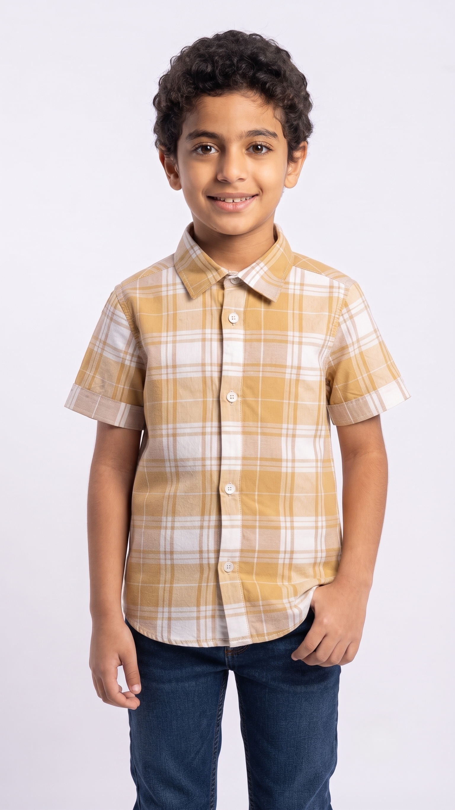 Boys Casual Half Sleeves Plaid Shirt