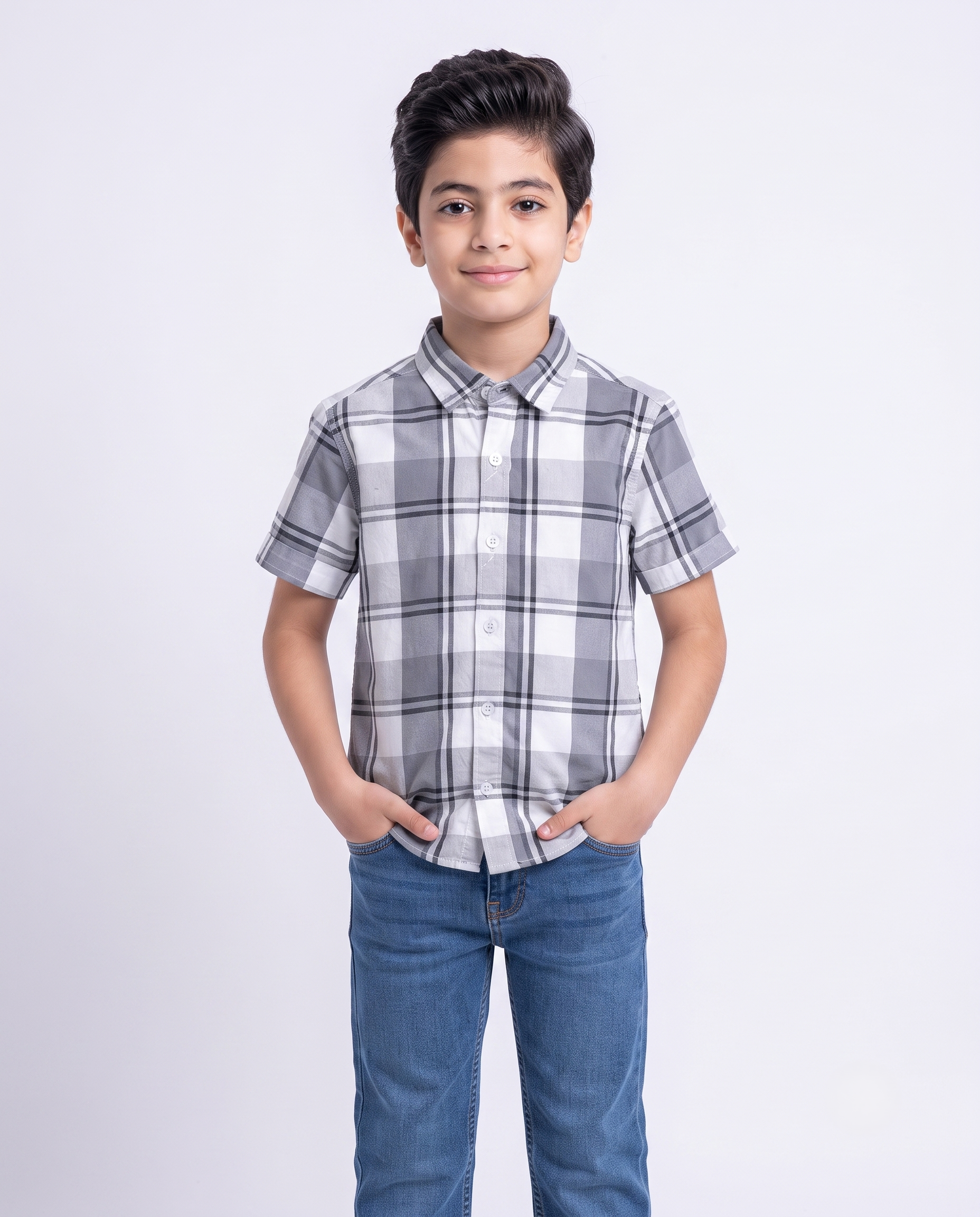 Boys Casual Half Sleeves Plaid Shirt