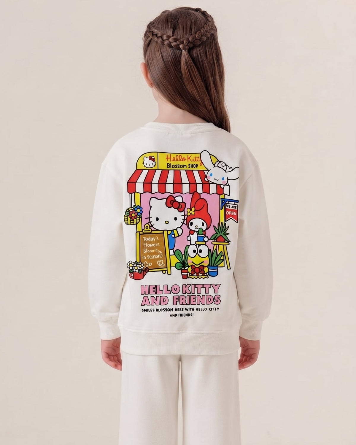 Girls Printed Kitty Sweatshirt Round Neck