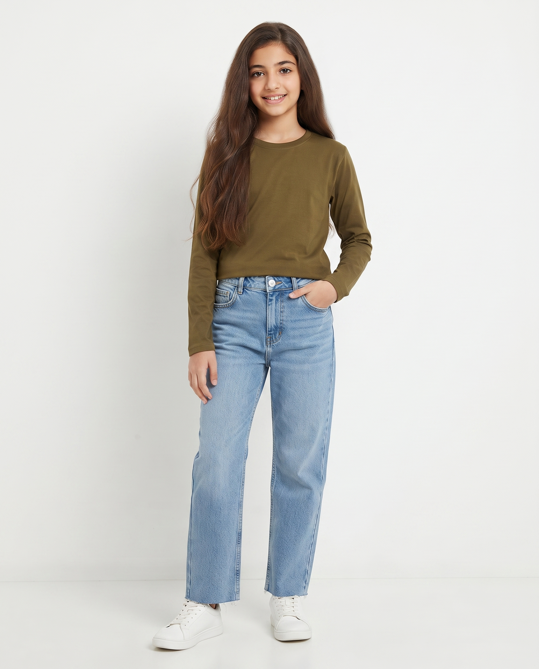 GIRLS PLAIN LONG SLEEVES T-SHIRT ROUND NECK