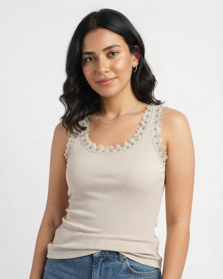 Women’s Ribbed Beaded Tank Top