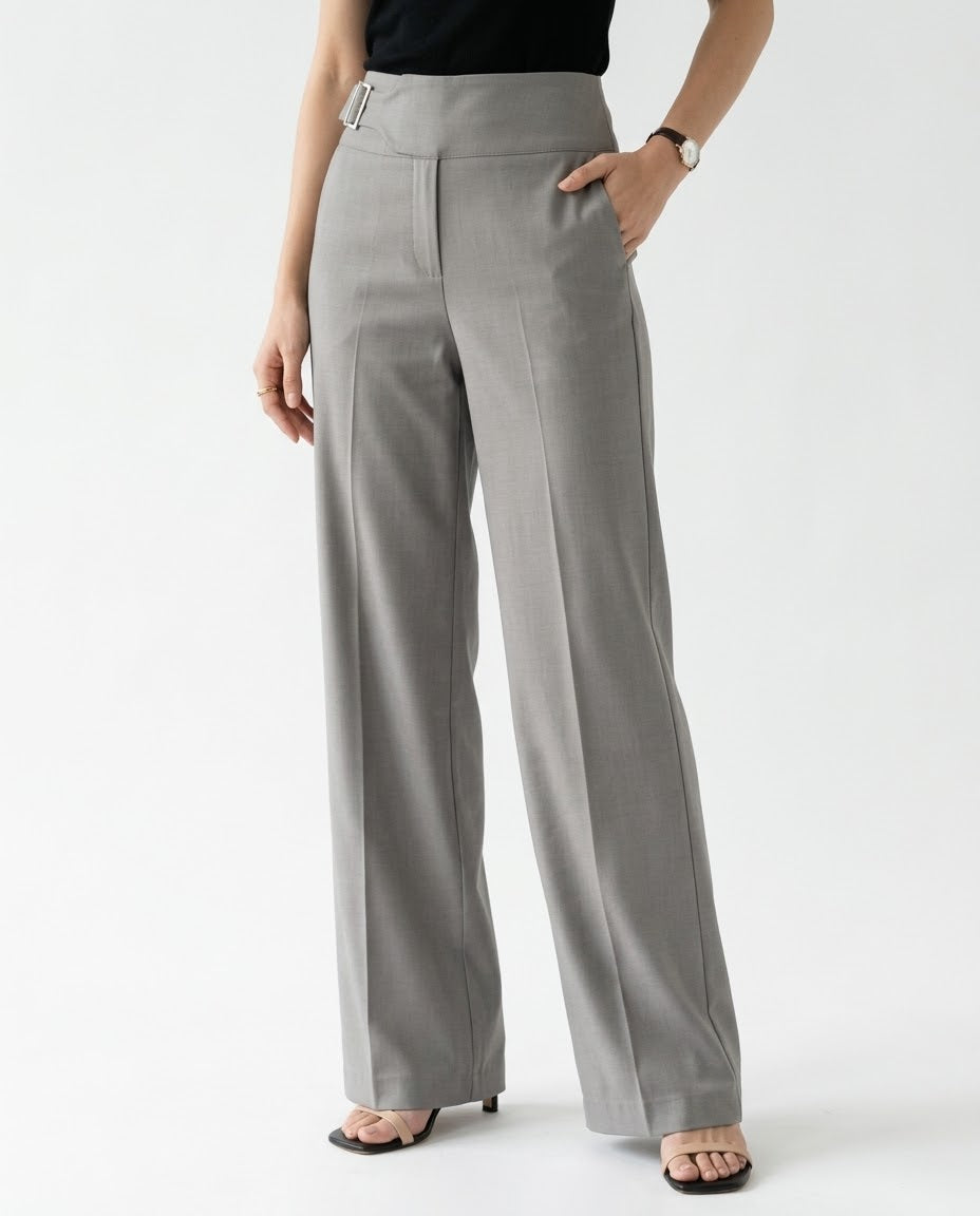 Wide Leg Trousers with Side Buckle