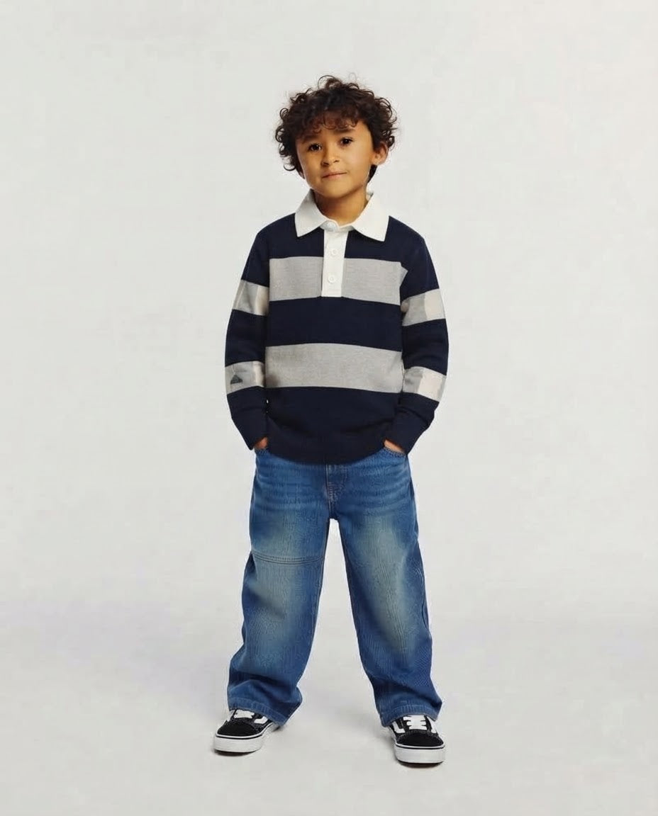 Boys Stripped Open Neck Pullover