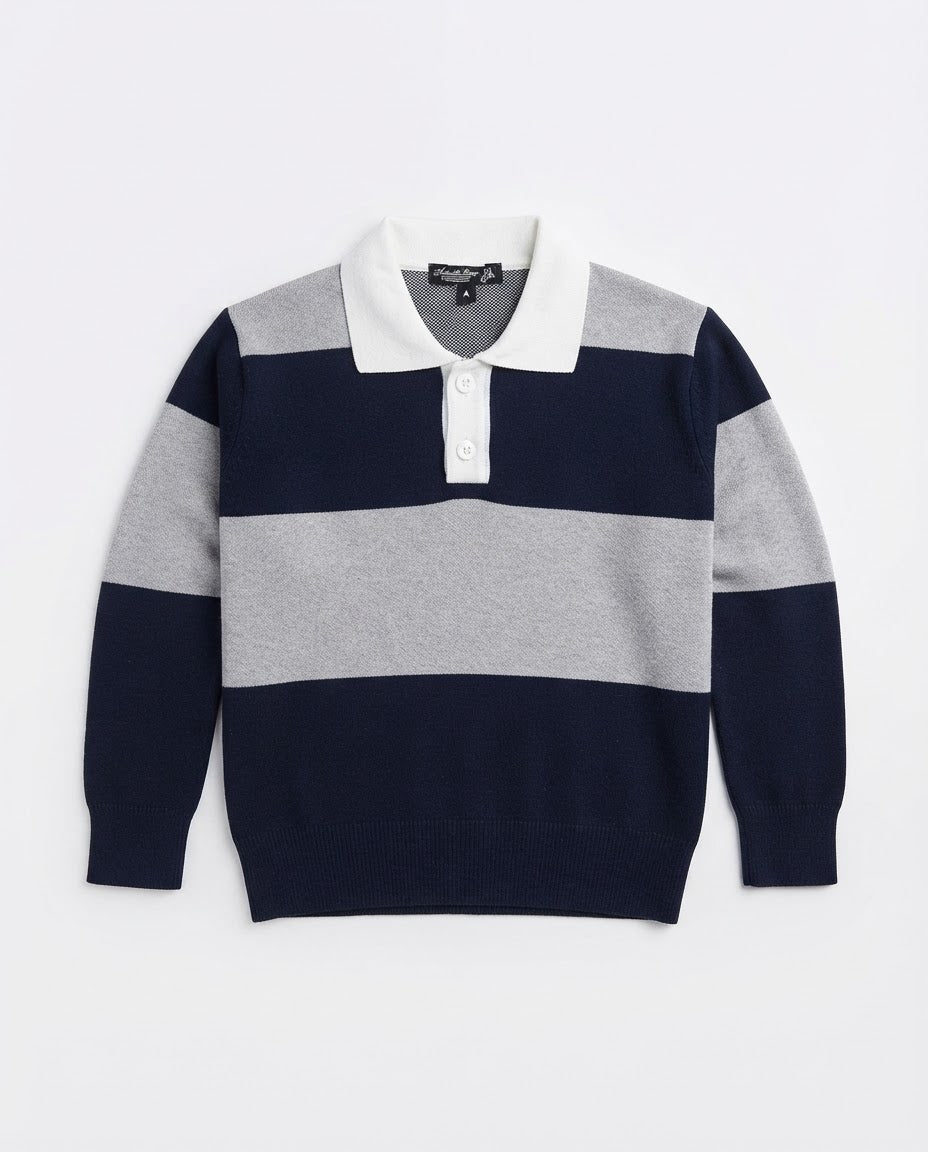 Boys Stripped Open Neck Pullover