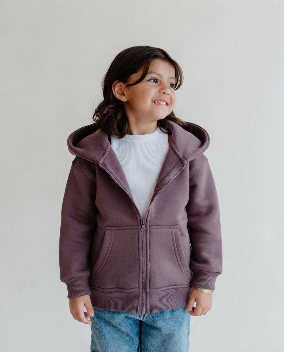 Girls Hodded Plain Sweatshirt W/Zipper