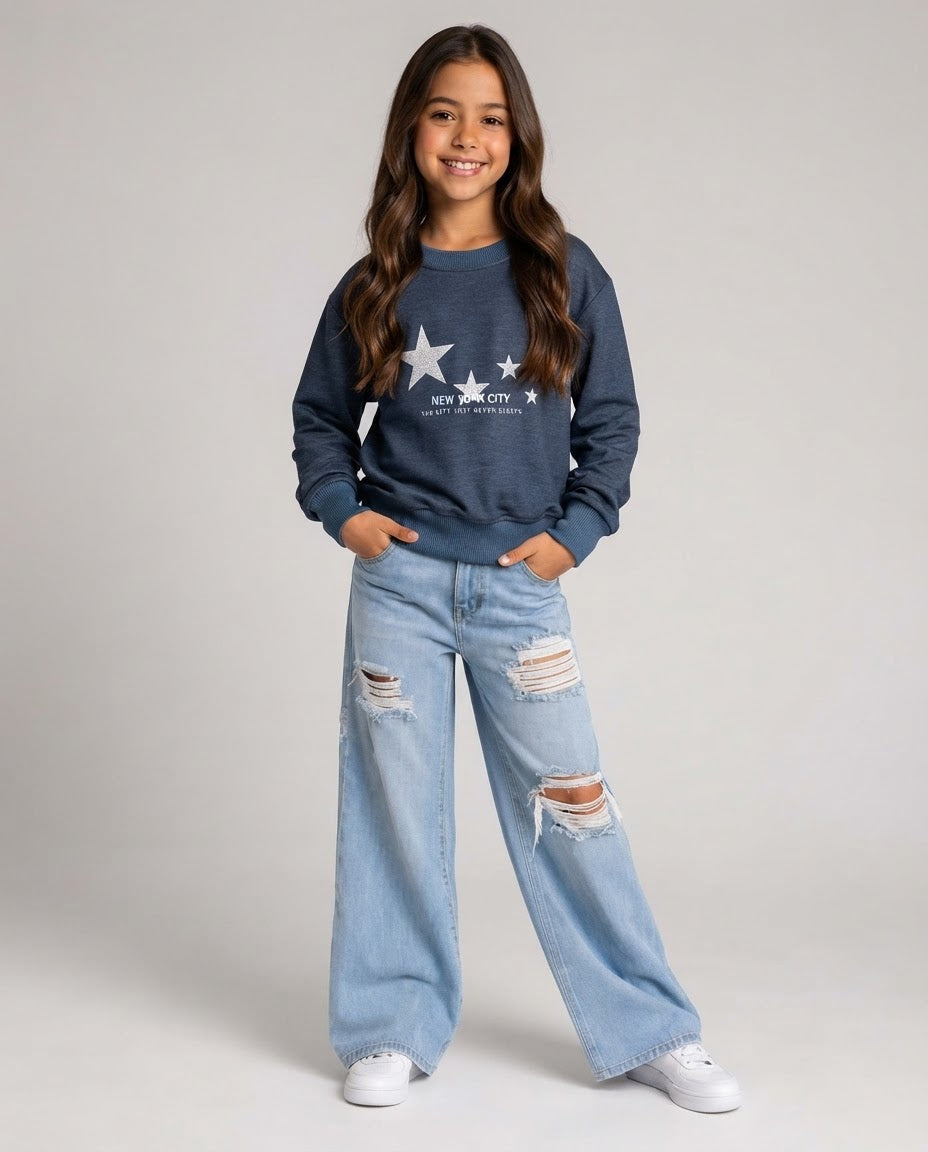 Girls Printed Round Neck Sweatshirt